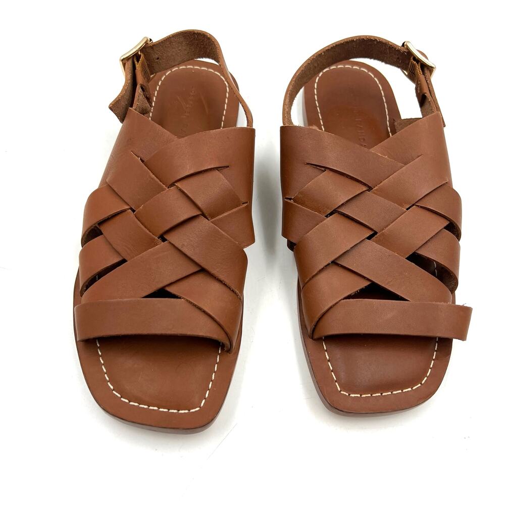 Loeffler Randal Grayson Leather Peep Toe Slingback Sandals Tan Coastal Prep - Picture 2 of 10